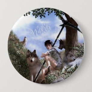 Badge Rond 10 Cm Femme et bouton de loups