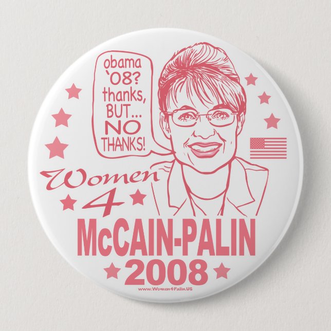 Badge Rond 10 Cm Femmes pour McCain Palin 2008 (Devant)