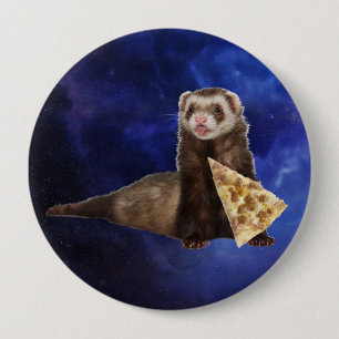 Badge Rond 10 Cm Ferret Weasel PIzza Slice Nebula Space