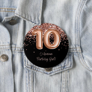 Badge Rond 10 Cm Fête d'anniversaire 10 ans Rose Gold Noir