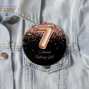 Badge Rond 10 Cm Fête d'anniversaire 7 ans Rose Gold Noir
