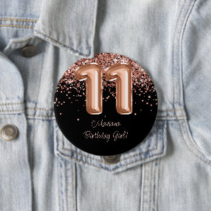 Badge Rond 10 Cm Fête d'anniversaire de 11 ans Rose Gold Black