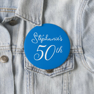 Badge Rond 10 Cm Fête d'anniversaire de 50 ans à monogramme bleu él