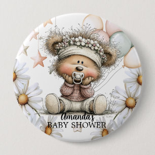 Badge Rond 10 Cm Fête de naissance ourson fantaisiste
