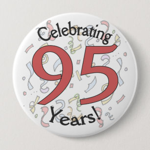 Badge Rond 10 Cm Fêter 95 ans de confetti anniversaire bouton éno