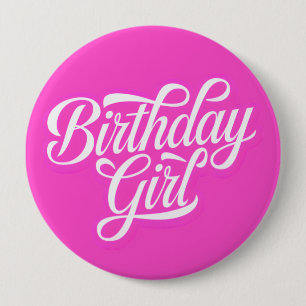 Badge Rond 10 Cm Fille d'anniversaire rose