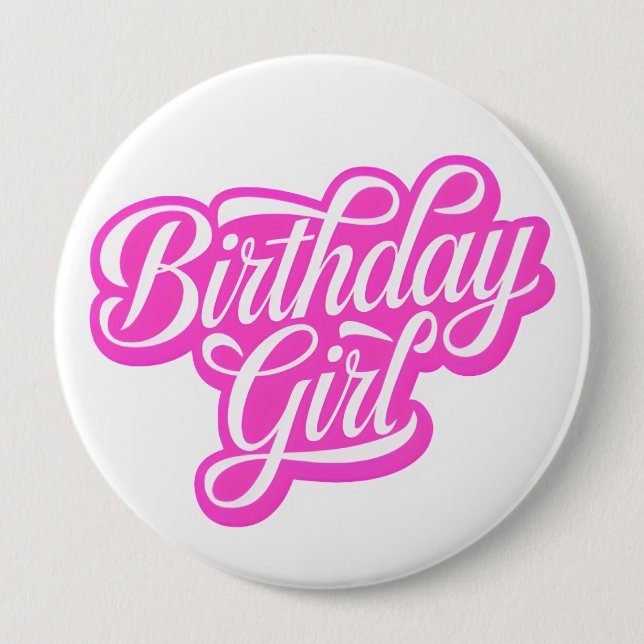 Badge Rond 10 Cm Fille d'anniversaire rose (Devant)