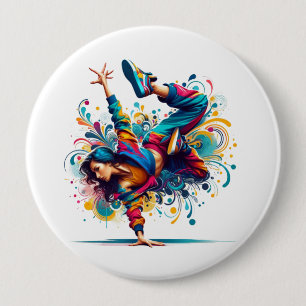 Badge Rond 10 Cm Fille de breakdance colorée Art