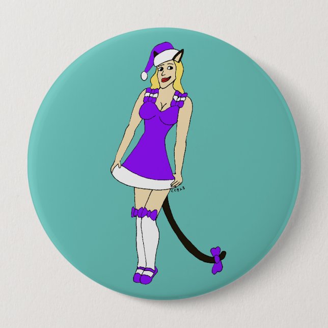 Badge Rond 10 Cm Fille de Noël pourpre (Devant)