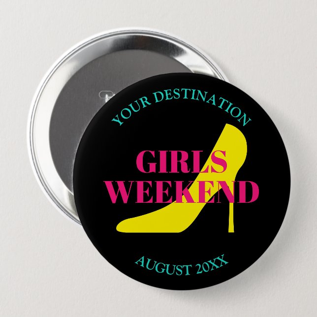 Badge Rond 10 Cm Filles week-end voyage bachelorette fête stiletto (Devant & derrière)