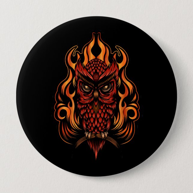 Badge Rond 10 Cm Fire owl (Devant)