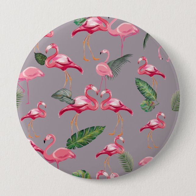 Badge Rond 10 Cm Flamants roses Love Motif 6 (Devant)