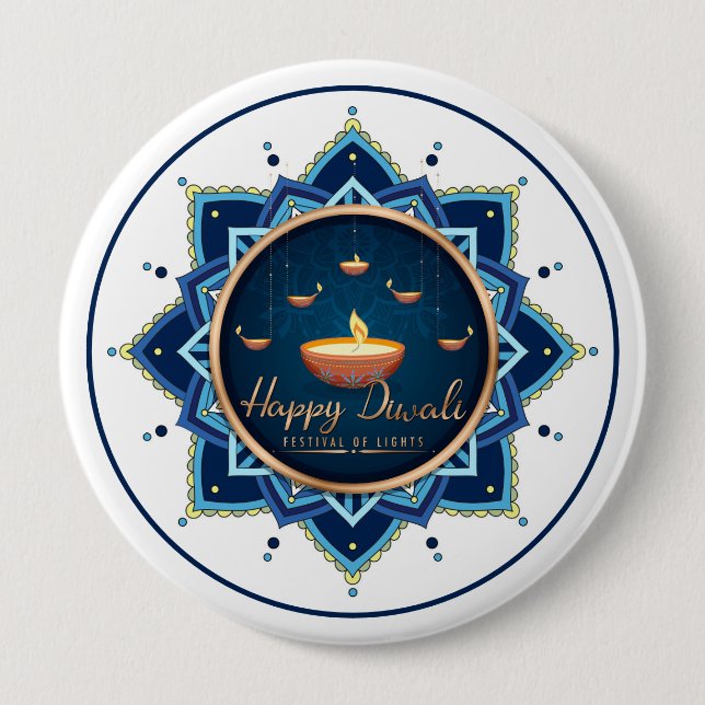 Badge Rond 10 Cm Flamme céleste - Diwali Mandala (Devant)