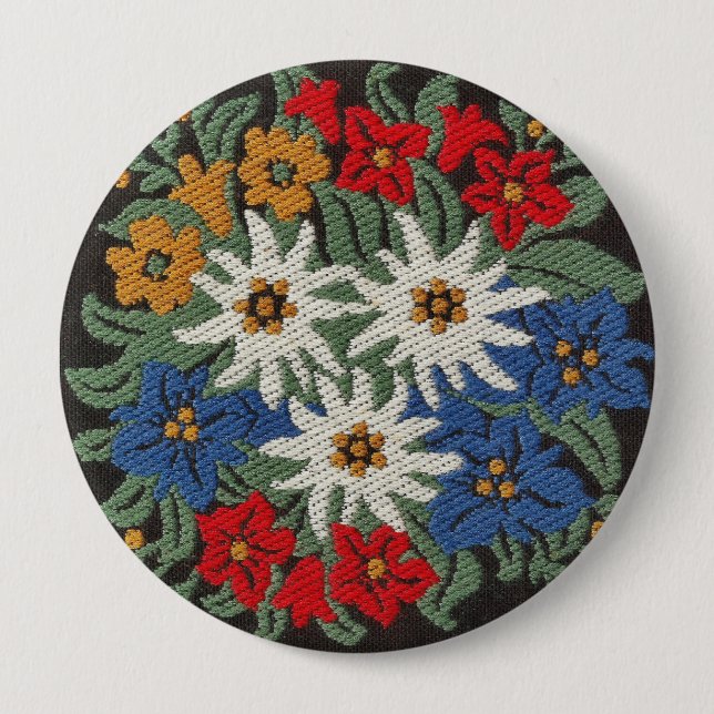 Badge Rond 10 Cm Fleur alpine suisse Edelweiss (Devant)