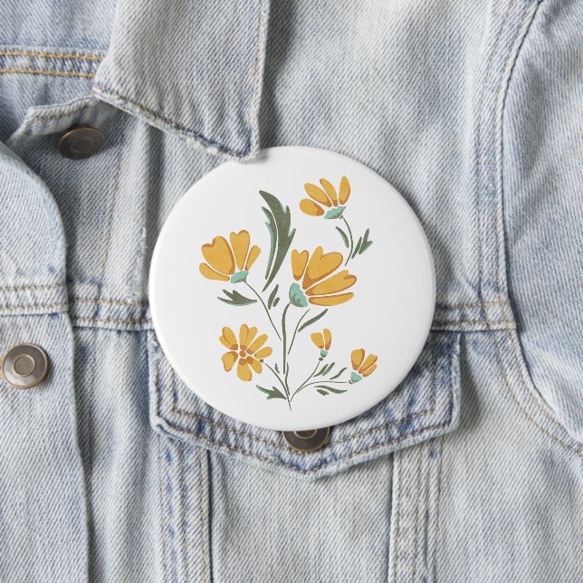 Badge Rond 10 Cm Fleur de Cosmos Jaune Beauté simple (En situation)