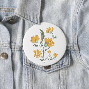Badge Rond 10 Cm Fleur de Cosmos Jaune Beauté simple