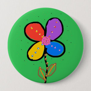 Badge Rond 10 Cm Fleur de trèfle à quatre feuilles colorée dessinée