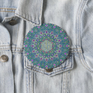 Badge Rond 10 Cm Fleur de Vie - Mandala de style indien 1