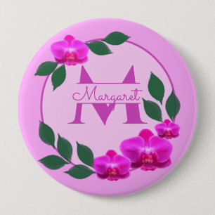Badge Rond 10 Cm Fleur rose vintage nom personnalisé initial