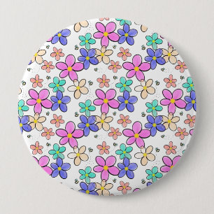 Badge Rond 10 Cm fleurs arc-en-ciel colorées lumineuses abeilles bo