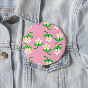 Badge Rond 10 Cm Fleurs blanches roses