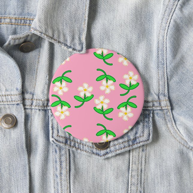 Badge Rond 10 Cm Fleurs blanches roses (En situation)