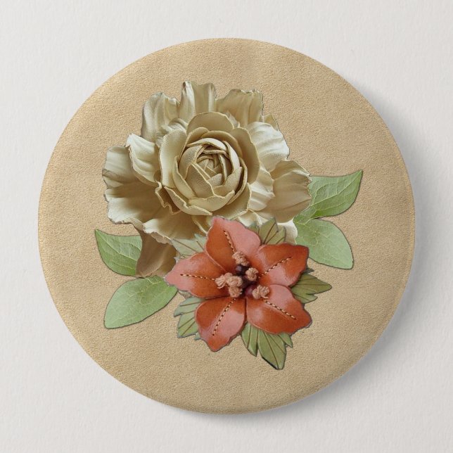 Badge Rond 10 Cm Fleurs de cuir sur le daim (Devant)