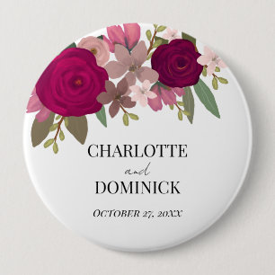 Badge Rond 10 Cm Fleurs de jardin burgundy Engagement