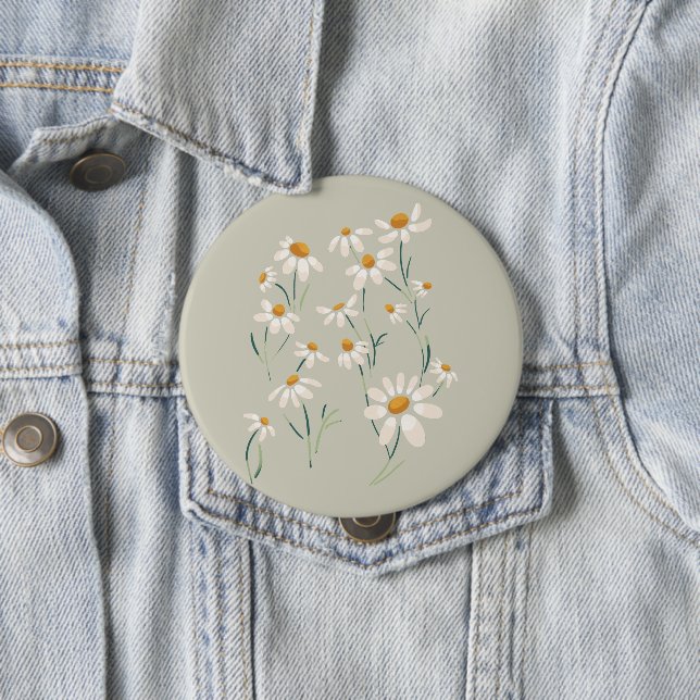 Badge Rond 10 Cm Fleurs Delicées Chamomille Aesthétique Sauvage (En situation)