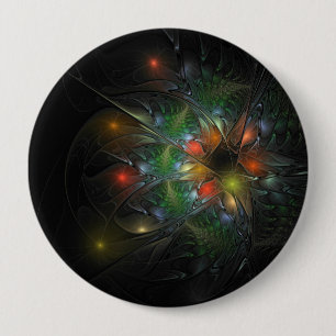 Badge Rond 10 Cm Fleurs imaginaires fractales douces et tendres