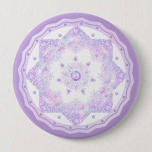 Badge Rond 10 Cm flocon de neige violet clair et coeur étincelant