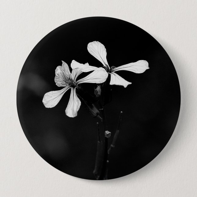Badge Rond 10 Cm floral noir et blanc minimal (Devant)