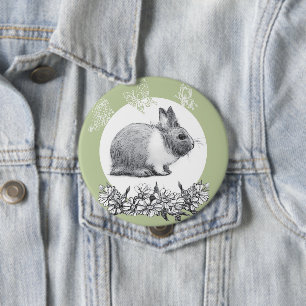 Badge Rond 10 Cm Fluffez le lapin. Dessin au crayon