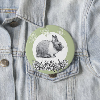 Badge Rond 10 Cm Fluffez le lapin. Dessin au crayon