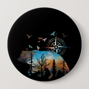 Badge Rond 10 Cm Forêt Silhouette Ours Pour Ours Et Amateurs De Nat