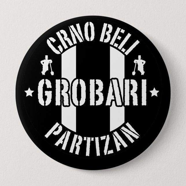 Badge Rond 10 Cm Fossoyeurs Noir Blancs Partizan (Devant)