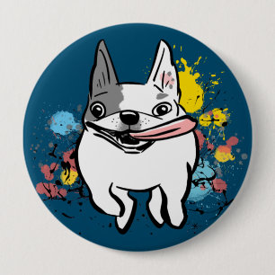 Badge Rond 10 Cm French Bulldog Running Dog with Paint Splashes