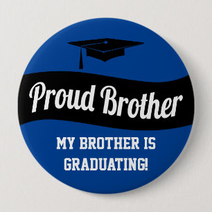 Badge Rond 10 Cm Frère Fier - Bouton Bleu Bleu Noir