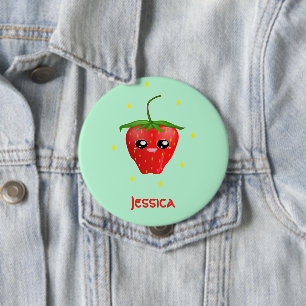 Badge Rond 10 Cm Fruit Monogram kawaii sur turquoise