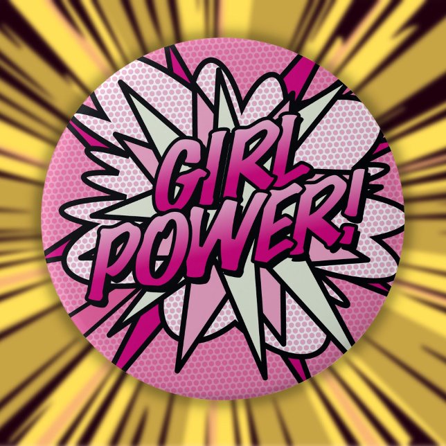 Badge Rond 10 Cm Fun Pink Comic Book Pop Art (GIRL POWER Fun Pink Comic Book Pop Art Button)