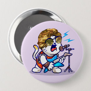 Badge Rond 10 Cm Funky Rockstar Cat - Musique Cool Lover Kitty