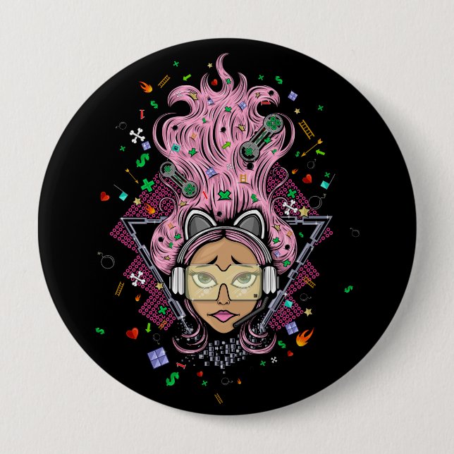 Badge Rond 10 Cm Gamer fille (Devant)