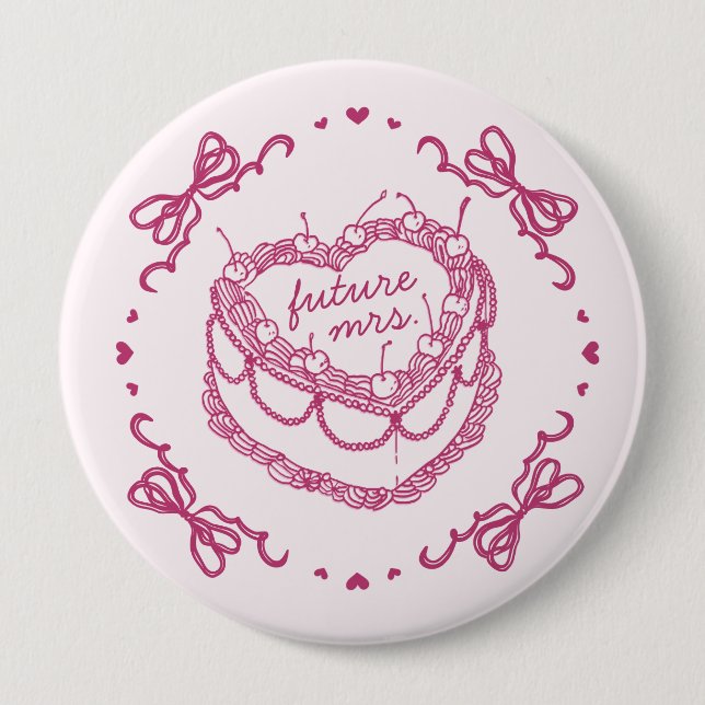 Badge Rond 10 Cm Gâteau de mariage Coquette Cerise à cœur Rétro Ros (Devant)