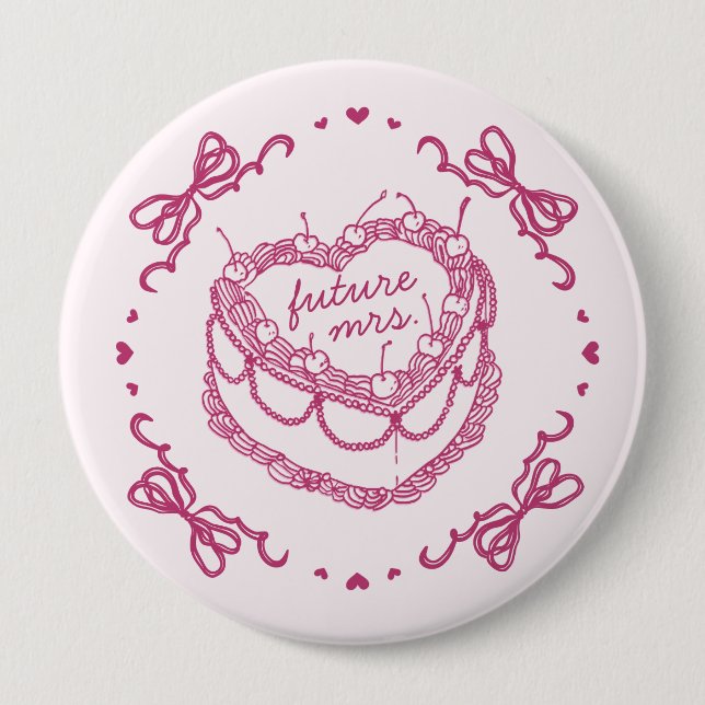Badge Rond 10 Cm Gâteau de mariage rose rétro cœur coquette cerise (Devant)