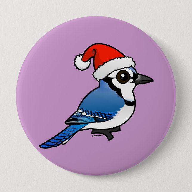 Badge Rond 10 Cm Geai bleu Père Noël (Devant)