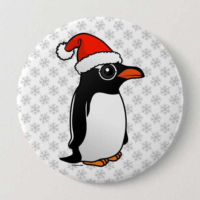 Badge Rond 10 Cm Gentoo Penguin Père Noël (Devant)