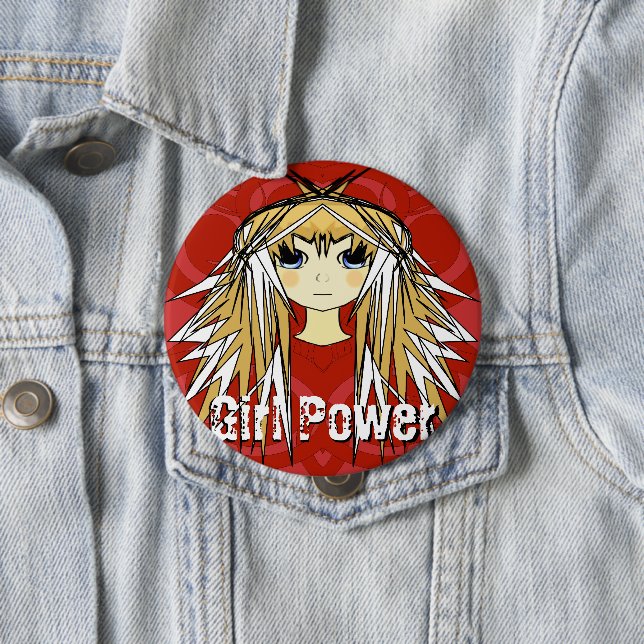 Badge Rond 10 Cm Girl Power Ultra mignon Blonde Anime Red Power (En situation)