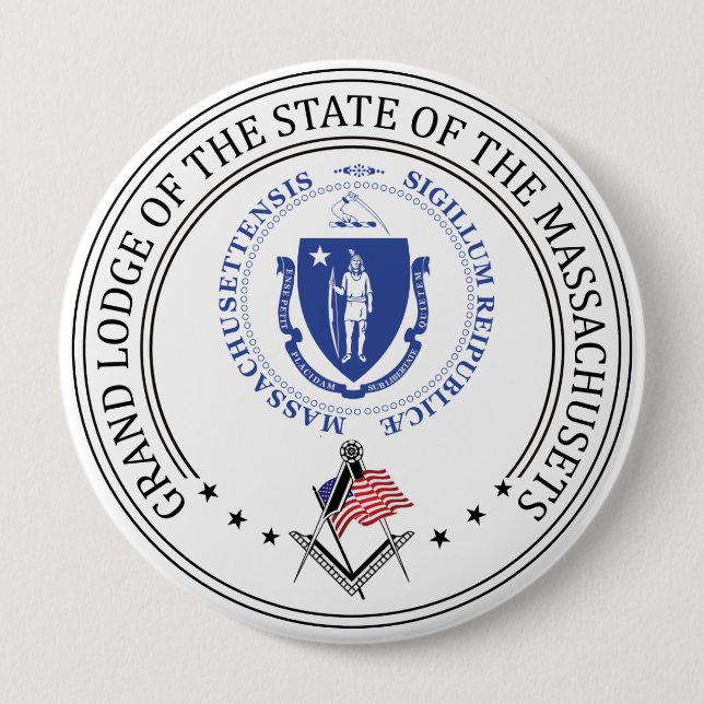 Badge Rond 10 Cm Gîte de franc-maçonnerie de l'état du Massachusets (Devant)