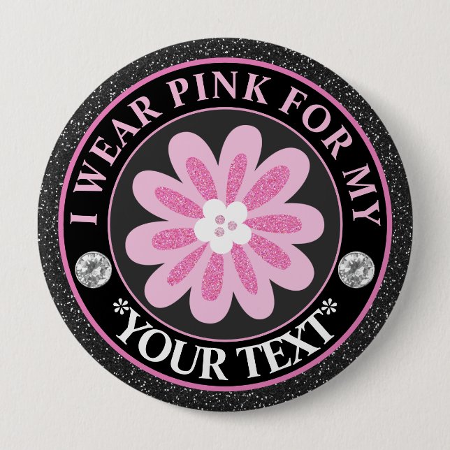 Badge Rond 10 Cm Glitter Flower Breast Cancer Awareness Design (Devant)