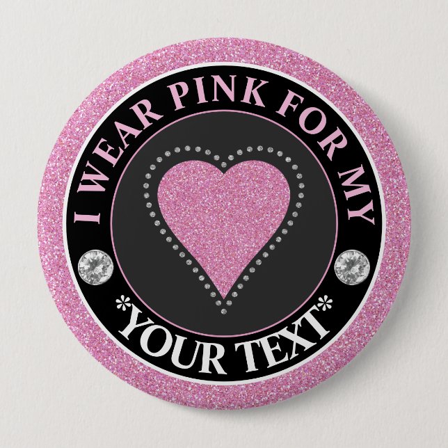 Badge Rond 10 Cm Glitter Heart Breast Cancer Awareness Design (Devant)